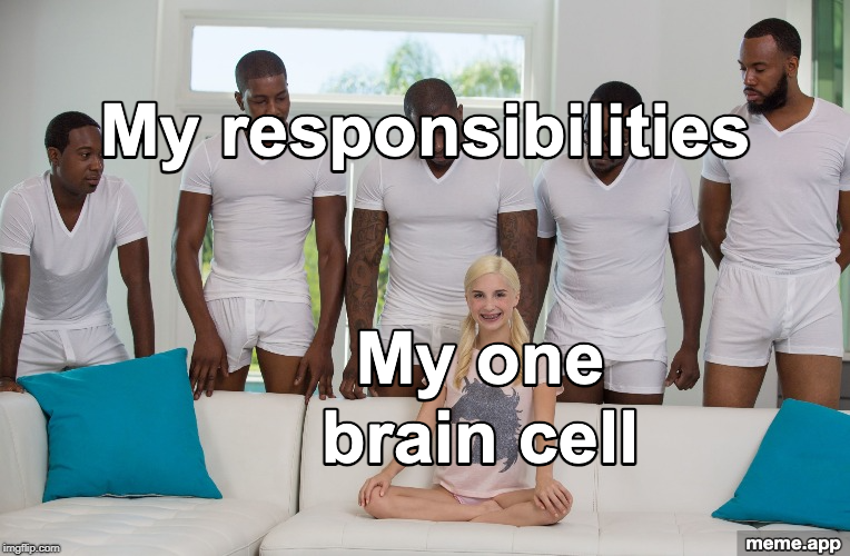 5 Guys and Blonde meme about responsibilities overwhelming one brain cell