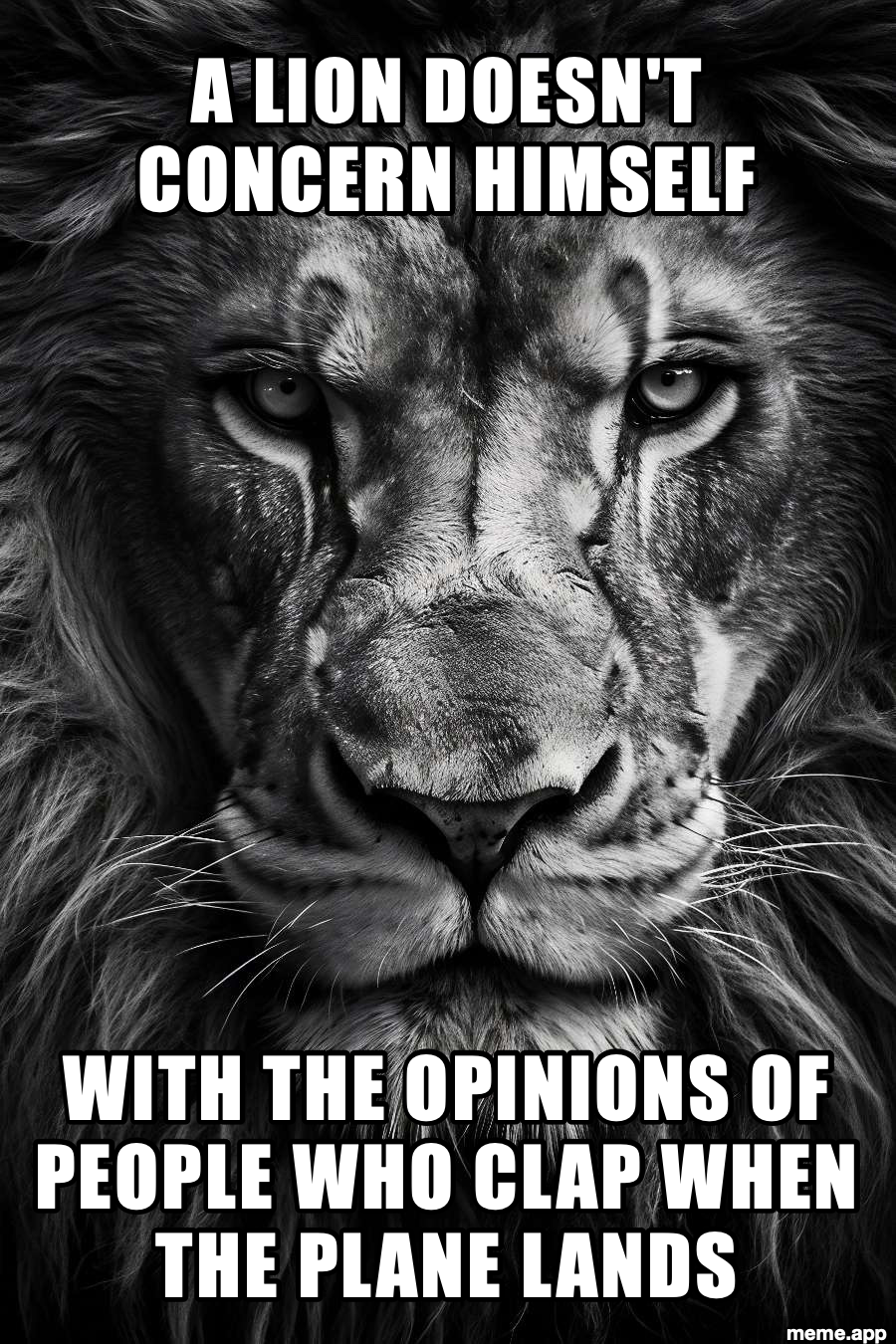 A lion doesn't concern himself meme about being unbothered by people who clap when planes land
