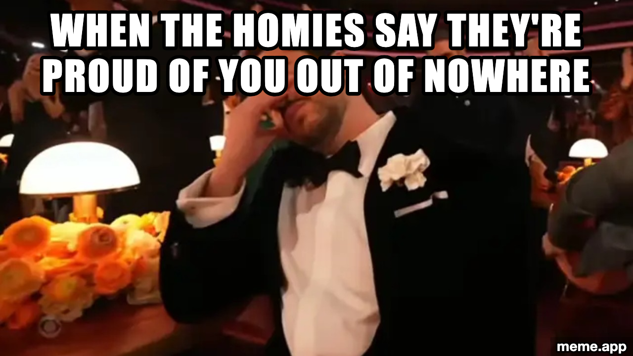 Bad Bunny crying at the Grammys meme about getting unexpectedly emotional when the homies say they're proud of you