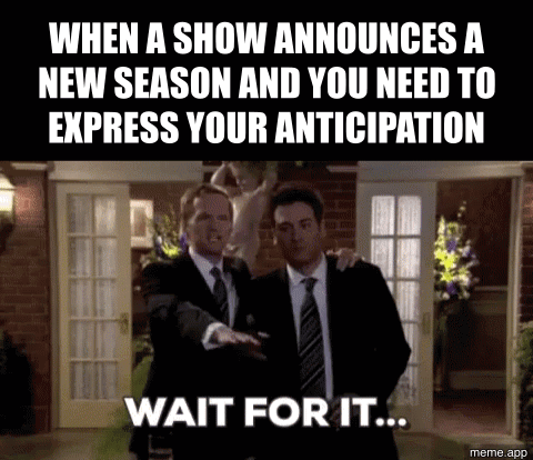 Animated Barney Stinson Wait For It captioned GIF about knowing how a story ends