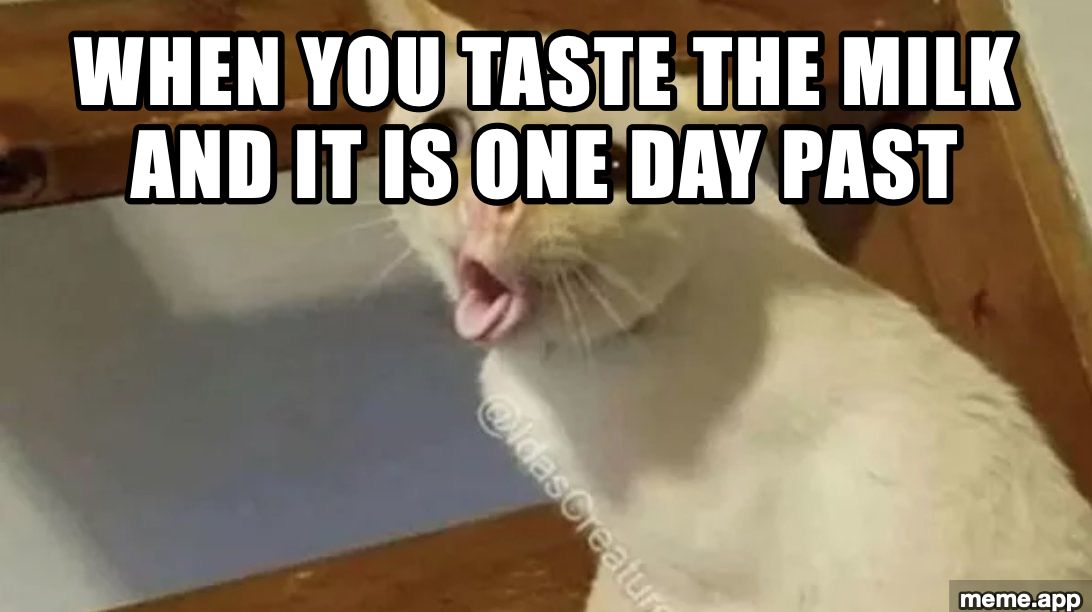 Cat Tongue meme about tasting expired milk