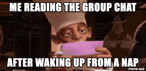 Chef Skinner reading letter GIF meme about waking up from a nap and reading the group chat