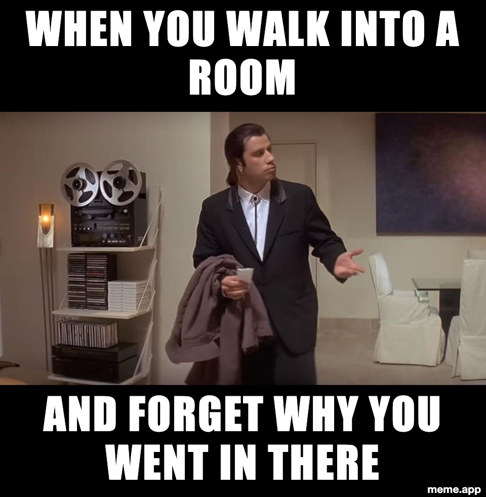 Confused John Travolta meme about walking into a room and forgetting why you went in there