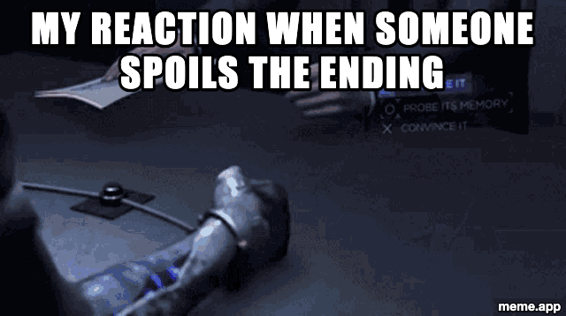 Detroit Become Human 28 stab wounds GIF reacting to someone spoiling a plot