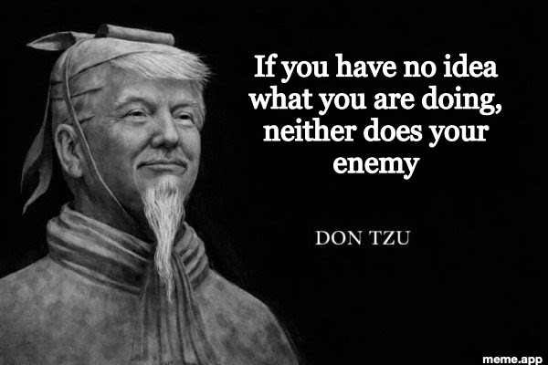 Don Tzu meme with fake wisdom quote about confusing your enemy by having no idea what you are doing