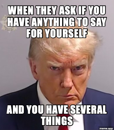 Donald Trump Mugshot meme about showing up three minutes late to a 9am meeting