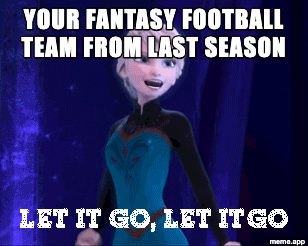 Animated Elsa Let It Go GIF meme about letting go of last season's fantasy football team
