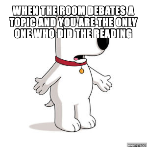 Family Guy Brian meme about being the only person in the room who read the book