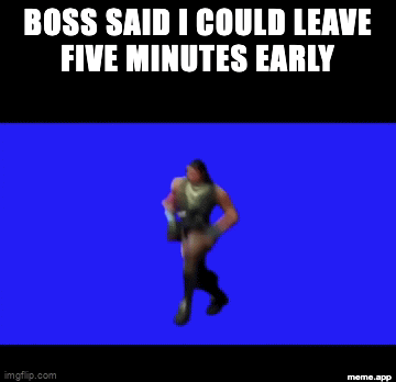 Fortnite default dance GIF celebrating leaving work five minutes early