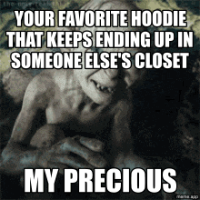 Animated Gollum My Precious blank GIF clutching the last clean pair of socks