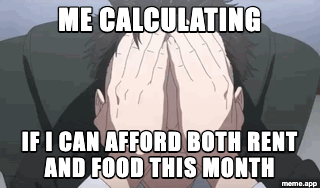 Higuruma GIF: "Me calculating / If I can afford both rent and food this month"