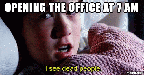 I See Dead People animated GIF meme about early morning office workers looking lifeless
