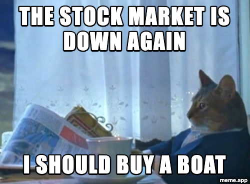 I Should Buy A Boat Cat meme about the stock market being down and deciding to buy a boat instead