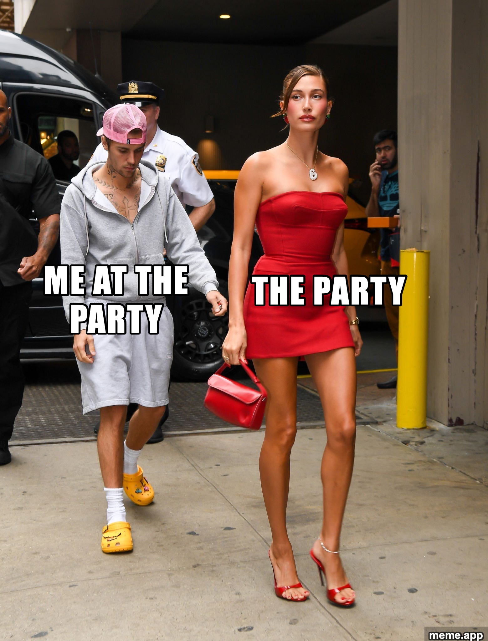 Justin and Hailey Bieber meme labeling Justin as Monday effort and Hailey as Friday effort