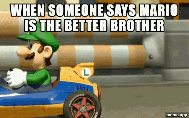 Animated Luigi Death Stare GIF reacting to someone saying Mario is the better brother