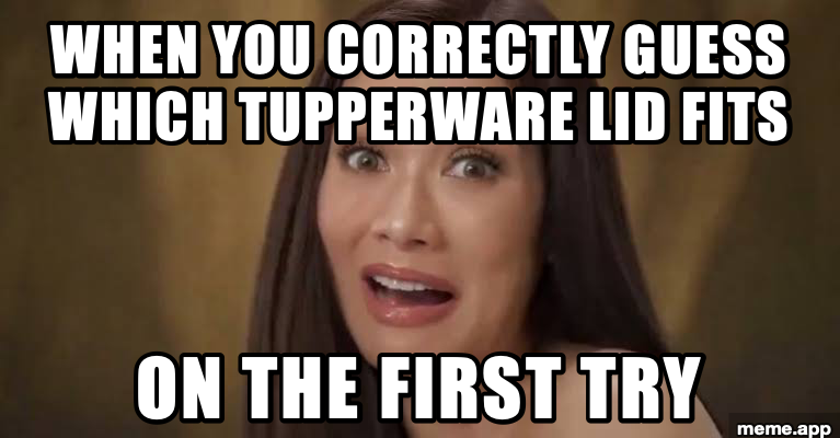 Maja Salvador hair flip meme about correctly guessing which Tupperware lid fits on the first try