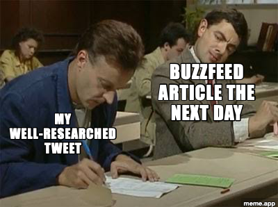 Mr Bean Copying meme about Buzzfeed copying a well-researched tweet