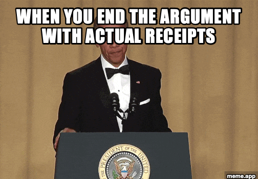 Obama mic drop GIF meme about winning an argument with evidence