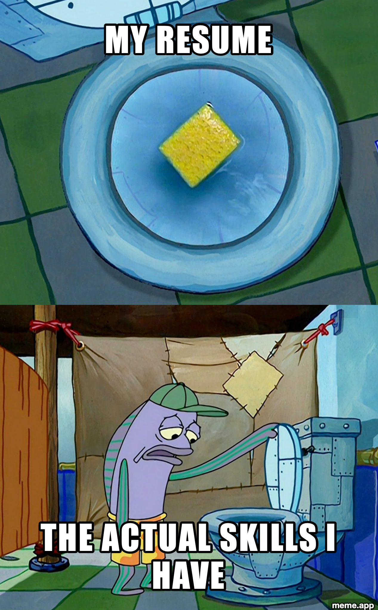 Oh Thats Real Nice SpongeBob meme comparing a resume to actual skills