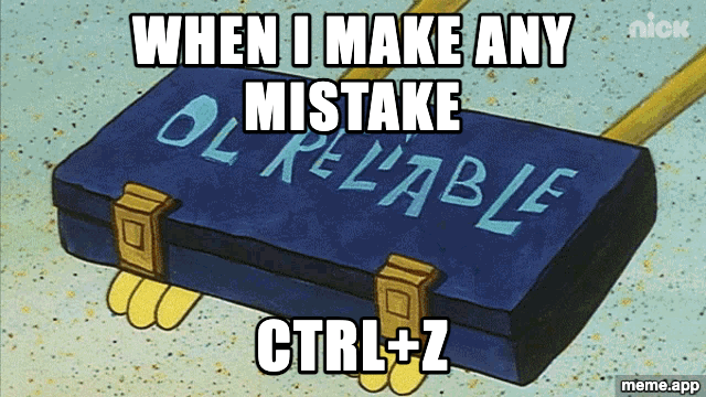Ol' Reliable GIF: suitcase reveals "CTRL+Z" with caption "When I make any mistake"