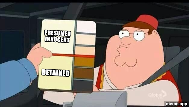 Peter Griffin Skin Color Chart meme about presumed innocent vs detained based on skin tone
