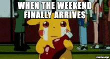 Animated Pikachu ketchup GIF celebrating the weekend arriving