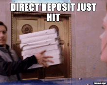 Animated Pizza Time GIF meme celebrating direct deposit hitting the bank account