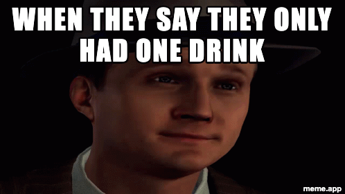 Animated Cole Phelps doubt GIF reacting to someone claiming they only had one drink