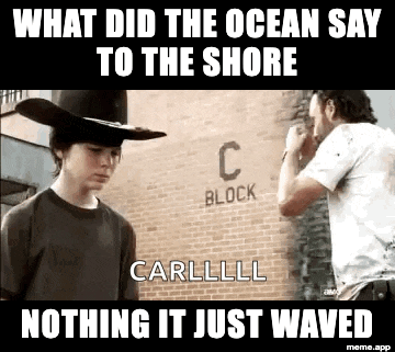 Rick and Carl captioned animated GIF with dad joke text baked in