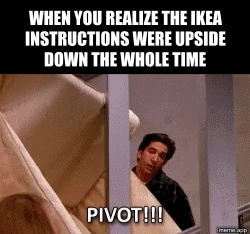 Animated Ross Pivot captioned GIF about misreading IKEA instructions
