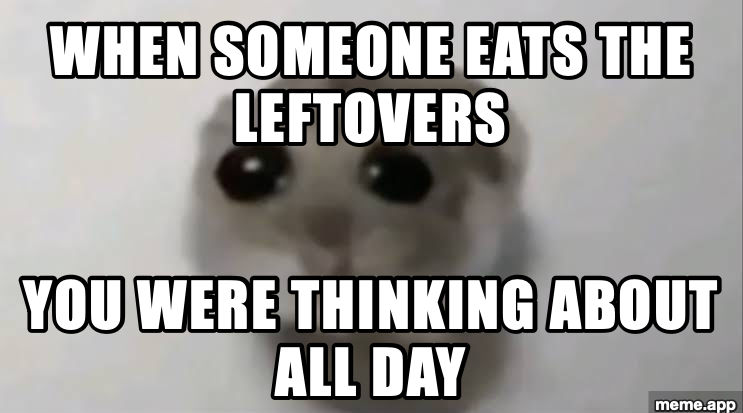 Sad Hamster meme about someone eating the leftovers you were thinking about all day