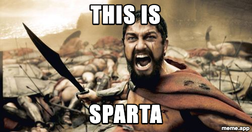 King Leonidas from 300 screaming: "THIS IS / SPARTA"