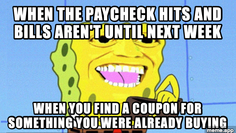 Spongebob Money meme about paycheck hitting before bills are due
