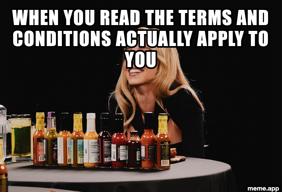 Sydney Sweeney Hot Ones meme about reading terms and conditions