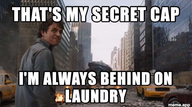 That's My Secret meme confessing to being permanently behind on laundry