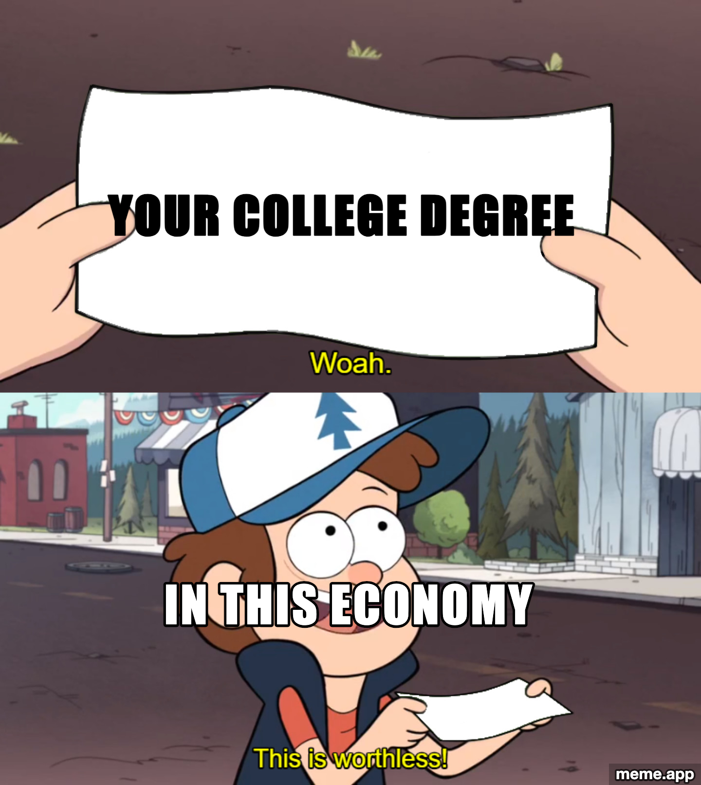This Is Worthless meme about a college degree being worthless in this economy