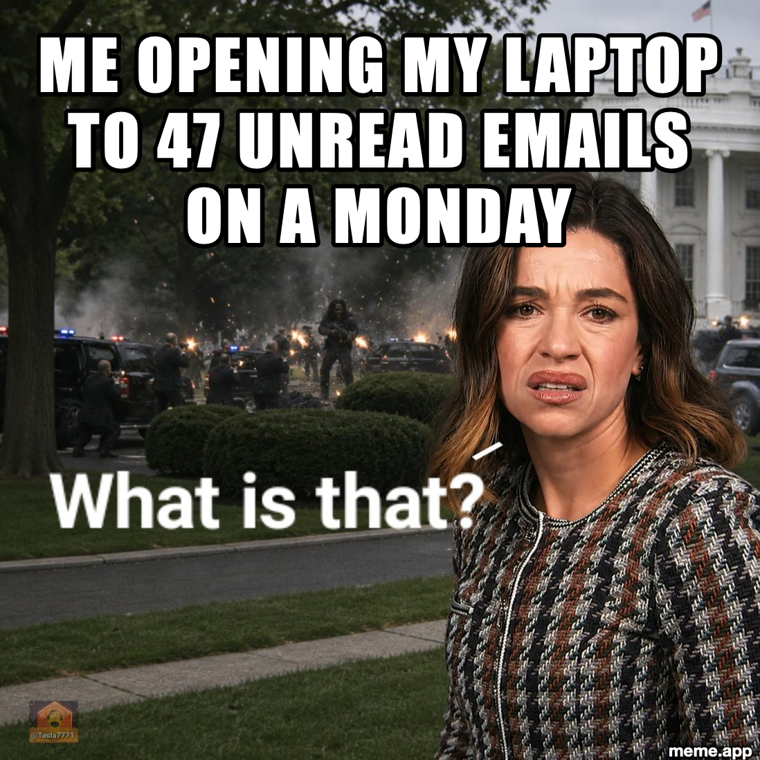 What Is That captioned meme reacting to 47 unread emails on a Monday morning