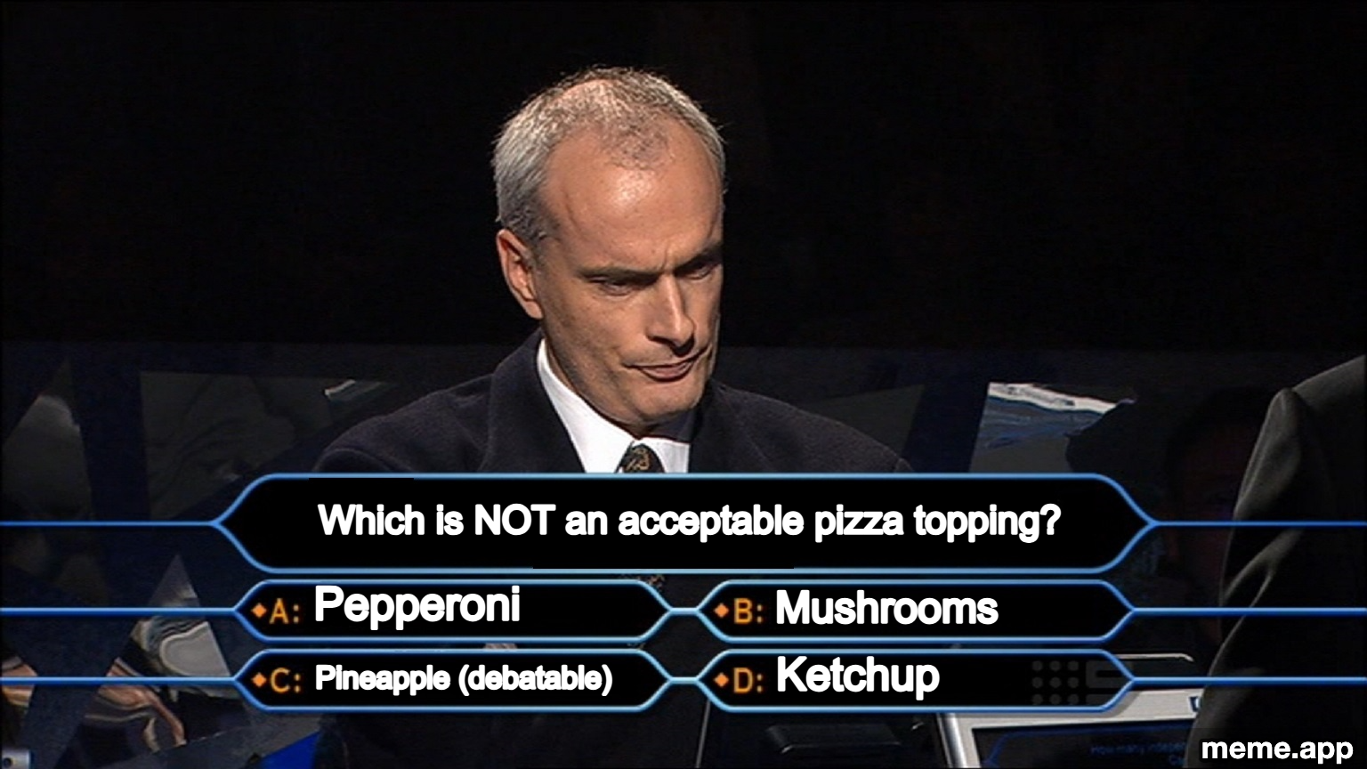 Who Wants To Be A Millionaire UK meme about controversial pizza toppings