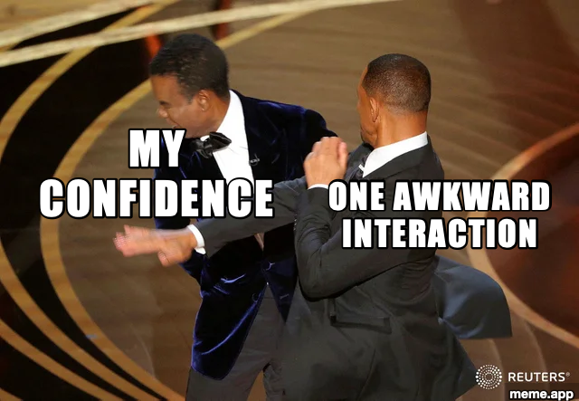 Will Smith Punching Chris Rock meme with confidence getting slapped by one awkward interaction