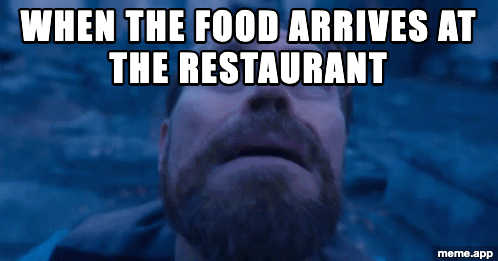 Animated Willem Dafoe Looking Up GIF reacting to food arriving at the restaurant