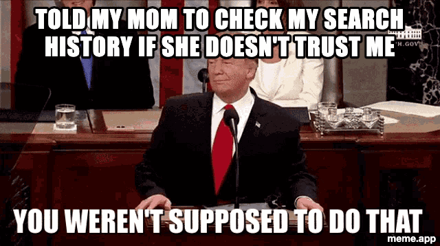 Animated You Weren't Supposed To Do That GIF meme about telling your mom to check your search history