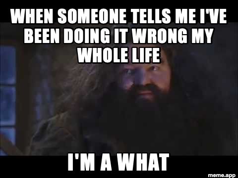 You're A Wizard Harry meme about being told you've been doing something wrong your whole life