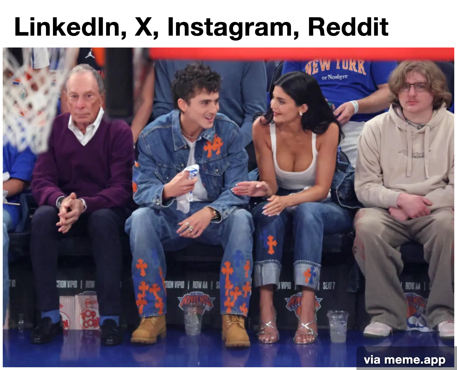 LinkedIn, X, Instagram, Reddit — courtside at the Knicks game