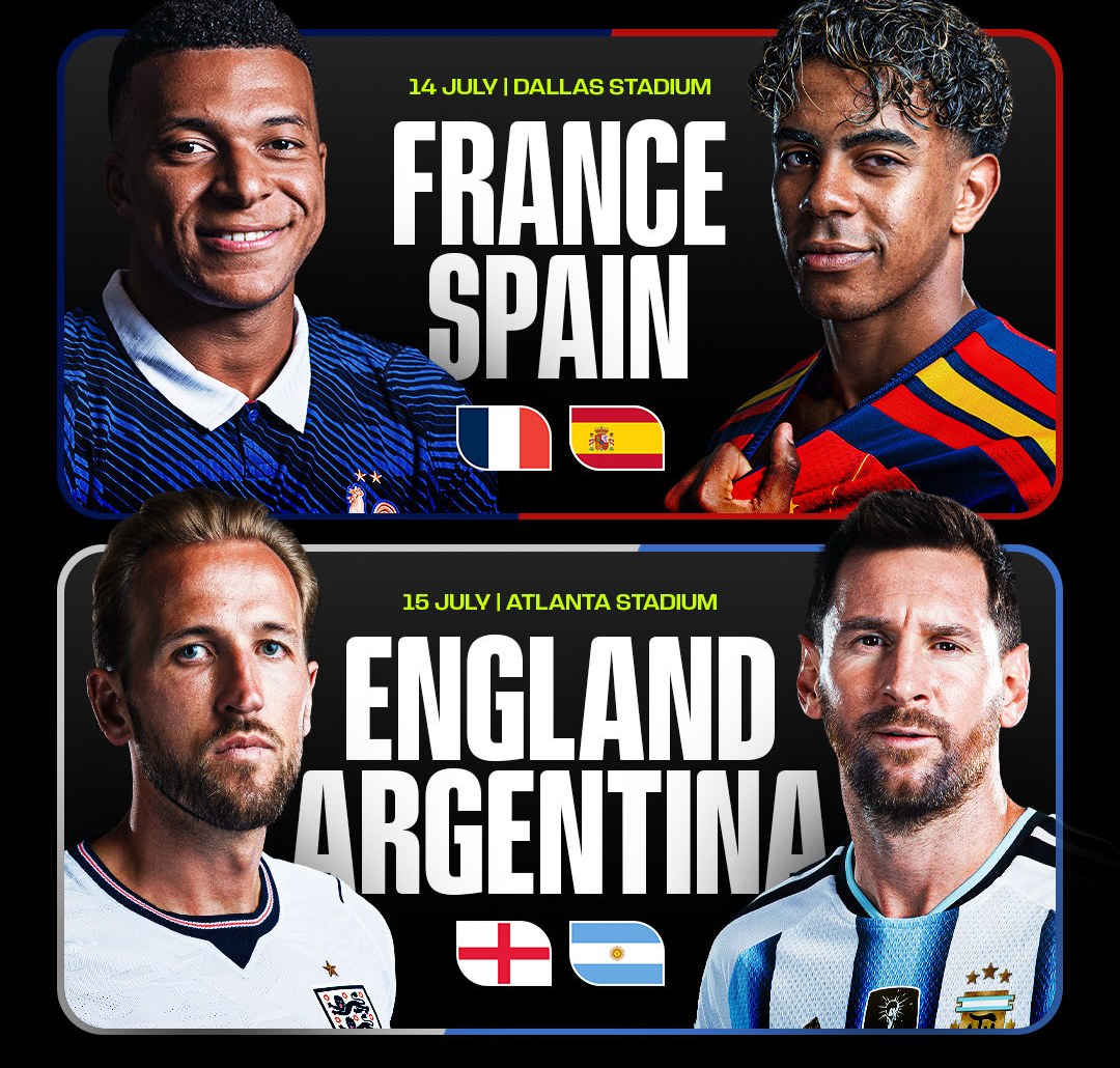 World Cup 2026 semifinals: France vs Spain and Argentina vs England