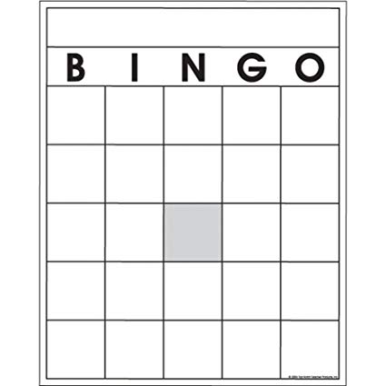 Bingo Card meme template - A clean white 5x5 bingo card grid with "BINGO" spelled across the top in bold black letters. The center square is shaded gray