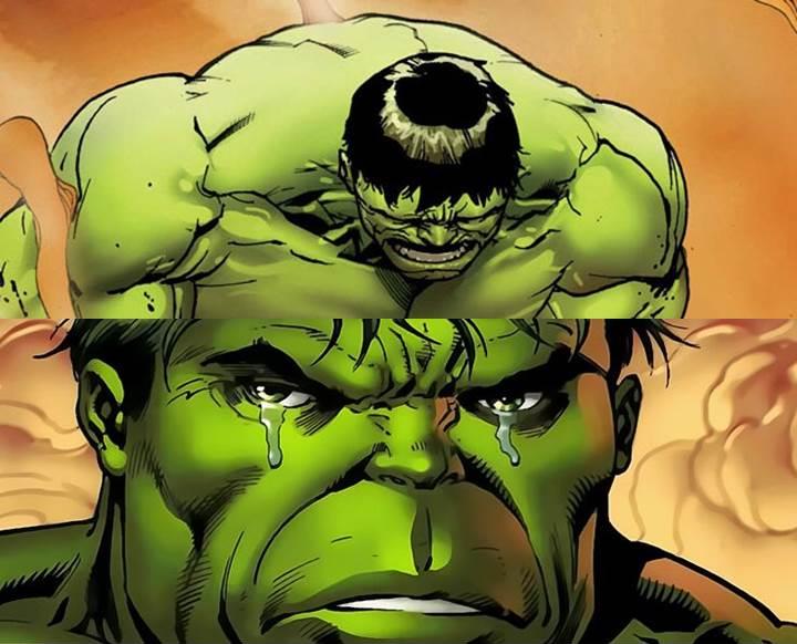 Crying Hulk meme template - The Hulk stands with tears visibly streaming down his massive green face. His expression is pure heartbreak. The strongest Av