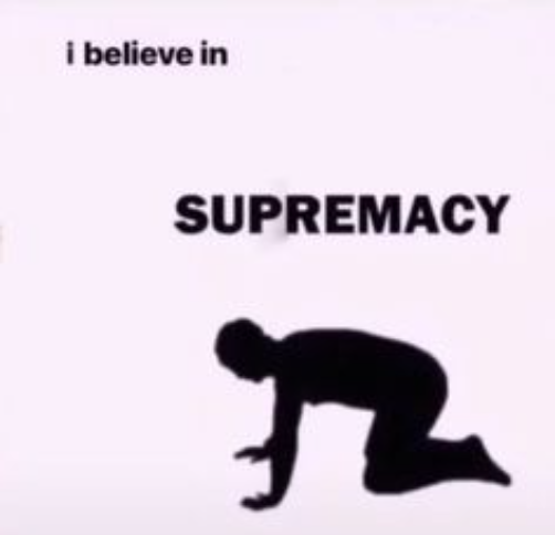 I Believe In Supremacy meme template - Minimal design on a light background. Lowercase "i believe in" sits at the top left. The word "SUPREMACY" dominates the cente