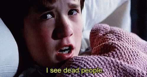 I See Dead People GIF meme template - Animated GIF of Haley Joel Osment as Cole Sear from The Sixth Sense, delivering the "I see dead people" line. His lips move t
