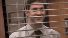 Jim Halpert Looking Through Blinds GIF meme template