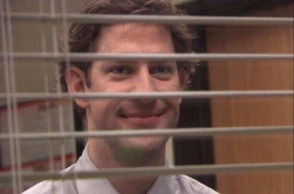 Jim Halpert Looking Through Blinds meme template